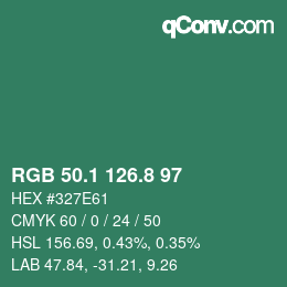 カラーコード: RGB 50.1 126.8 97 | qconv.com