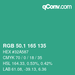 カラーコード: RGB 50.1 165 135 | qconv.com