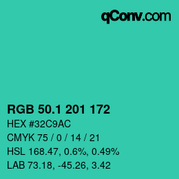 カラーコード: RGB 50.1 201 172 | qconv.com