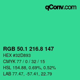 カラーコード: RGB 50.1 216.8 147 | qconv.com