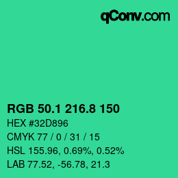 Color code: RGB 50.1 216.8 150 | qconv.com