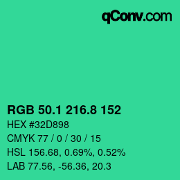 カラーコード: RGB 50.1 216.8 152 | qconv.com