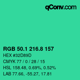 カラーコード: RGB 50.1 216.8 157 | qconv.com