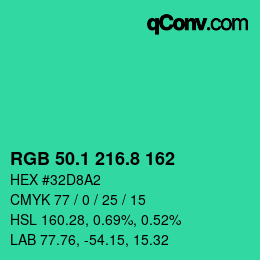 カラーコード: RGB 50.1 216.8 162 | qconv.com