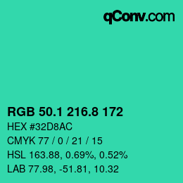 カラーコード: RGB 50.1 216.8 172 | qconv.com