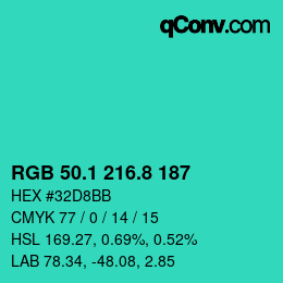 カラーコード: RGB 50.1 216.8 187 | qconv.com