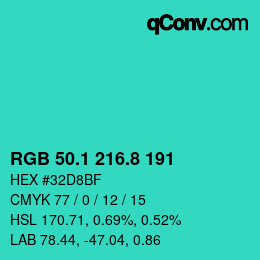 カラーコード: RGB 50.1 216.8 191 | qconv.com