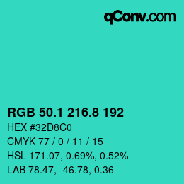 カラーコード: RGB 50.1 216.8 192 | qconv.com