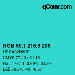 カラーコード: RGB 50.1 216.8 206 | qconv.com