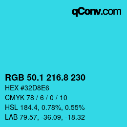 カラーコード: RGB 50.1 216.8 230 | qconv.com
