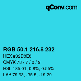 カラーコード: RGB 50.1 216.8 232 | qconv.com