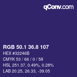 カラーコード: RGB 50.1 36.8 107 | qconv.com