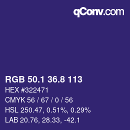 カラーコード: RGB 50.1 36.8 113 | qconv.com