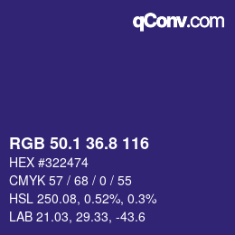 カラーコード: RGB 50.1 36.8 116 | qconv.com