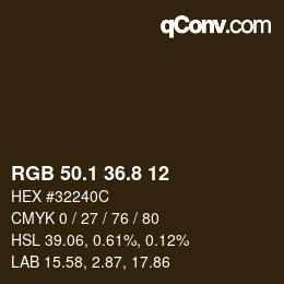 Color code: RGB 50.1 36.8 12 | qconv.com