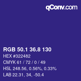 カラーコード: RGB 50.1 36.8 130 | qconv.com