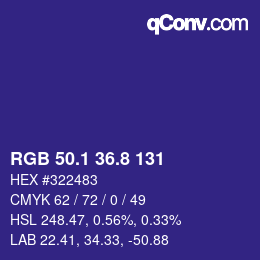 カラーコード: RGB 50.1 36.8 131 | qconv.com