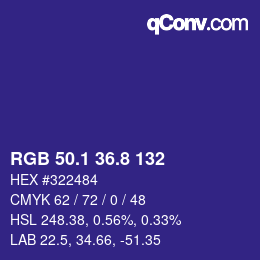 カラーコード: RGB 50.1 36.8 132 | qconv.com