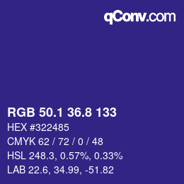 カラーコード: RGB 50.1 36.8 133 | qconv.com