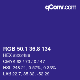カラーコード: RGB 50.1 36.8 134 | qconv.com