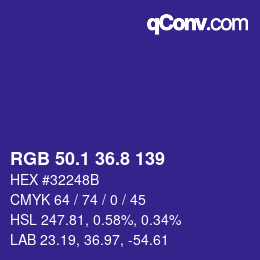 カラーコード: RGB 50.1 36.8 139 | qconv.com