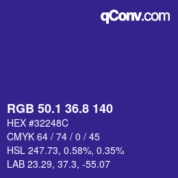 カラーコード: RGB 50.1 36.8 140 | qconv.com