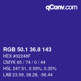 カラーコード: RGB 50.1 36.8 143 | qconv.com