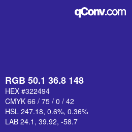カラーコード: RGB 50.1 36.8 148 | qconv.com