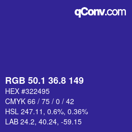 カラーコード: RGB 50.1 36.8 149 | qconv.com