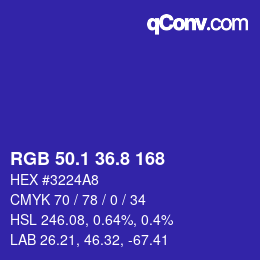 カラーコード: RGB 50.1 36.8 168 | qconv.com