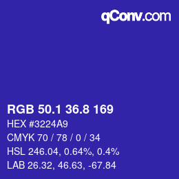カラーコード: RGB 50.1 36.8 169 | qconv.com