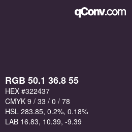カラーコード: RGB 50.1 36.8 55 | qconv.com