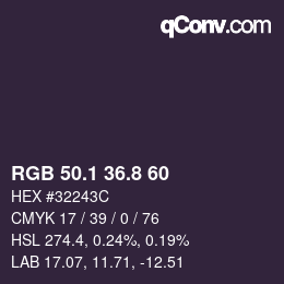 Color code: RGB 50.1 36.8 60 | qconv.com