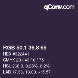 カラーコード: RGB 50.1 36.8 65 | qconv.com
