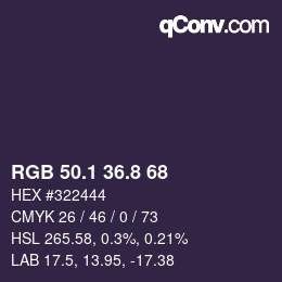 Color code: RGB 50.1 36.8 68 | qconv.com
