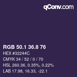 カラーコード: RGB 50.1 36.8 76 | qconv.com