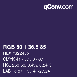 Color code: RGB 50.1 36.8 85 | qconv.com