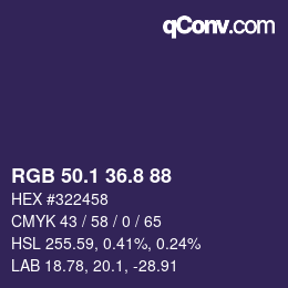Color code: RGB 50.1 36.8 88 | qconv.com