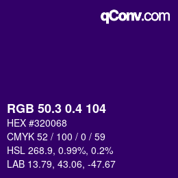 カラーコード: RGB 50.3 0.4 104 | qconv.com