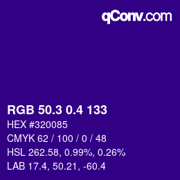 カラーコード: RGB 50.3 0.4 133 | qconv.com