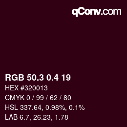 カラーコード: RGB 50.3 0.4 19 | qconv.com