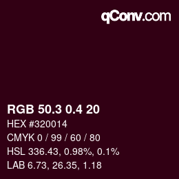 カラーコード: RGB 50.3 0.4 20 | qconv.com