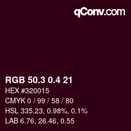 カラーコード: RGB 50.3 0.4 21 | qconv.com