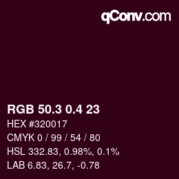 カラーコード: RGB 50.3 0.4 23 | qconv.com