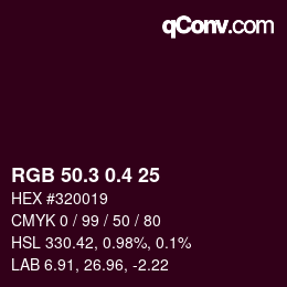カラーコード: RGB 50.3 0.4 25 | qconv.com