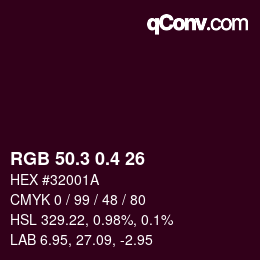 カラーコード: RGB 50.3 0.4 26 | qconv.com