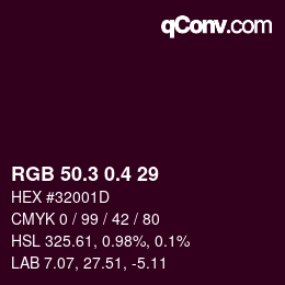 カラーコード: RGB 50.3 0.4 29 | qconv.com