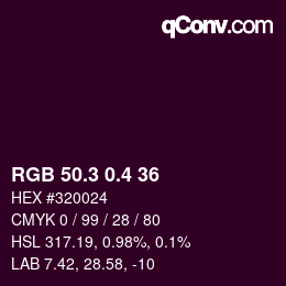 カラーコード: RGB 50.3 0.4 36 | qconv.com