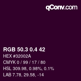 カラーコード: RGB 50.3 0.4 42 | qconv.com
