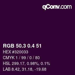 カラーコード: RGB 50.3 0.4 51 | qconv.com